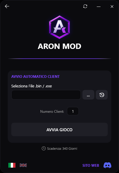 Schermata di avvio del client nel loader di Aron Mod