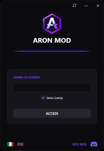 Schermata di login del loader di Aron Mod