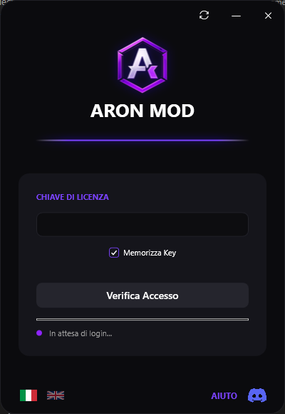 Schermata di login del loader di Aron Mod
